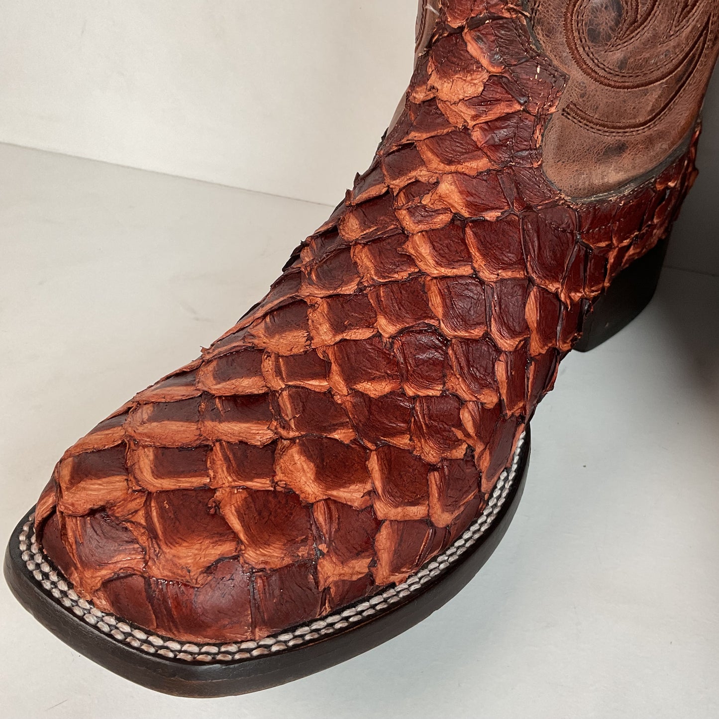 J. B. Dillon Exotic Pirarucu Cowboy Boots 11 EE Big Bass Square Toe
