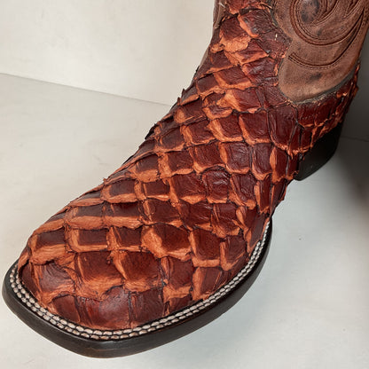J. B. Dillon Exotic Pirarucu Cowboy Boots 11 EE Big Bass Square Toe