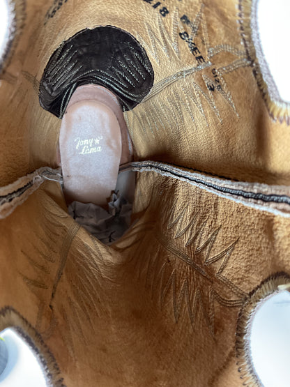 Vintage Tony Lama Caribou Cowboy Boots 8.5 EE Gold Label Exotic Buckaroo