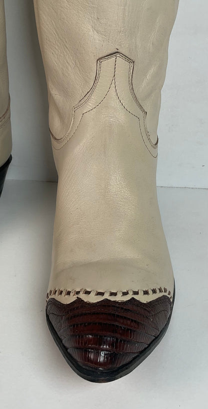 Vintage 1960s Cowtown Lizard Wingtip Cowboy Boots Men’s 8.5 A | Women’s 10