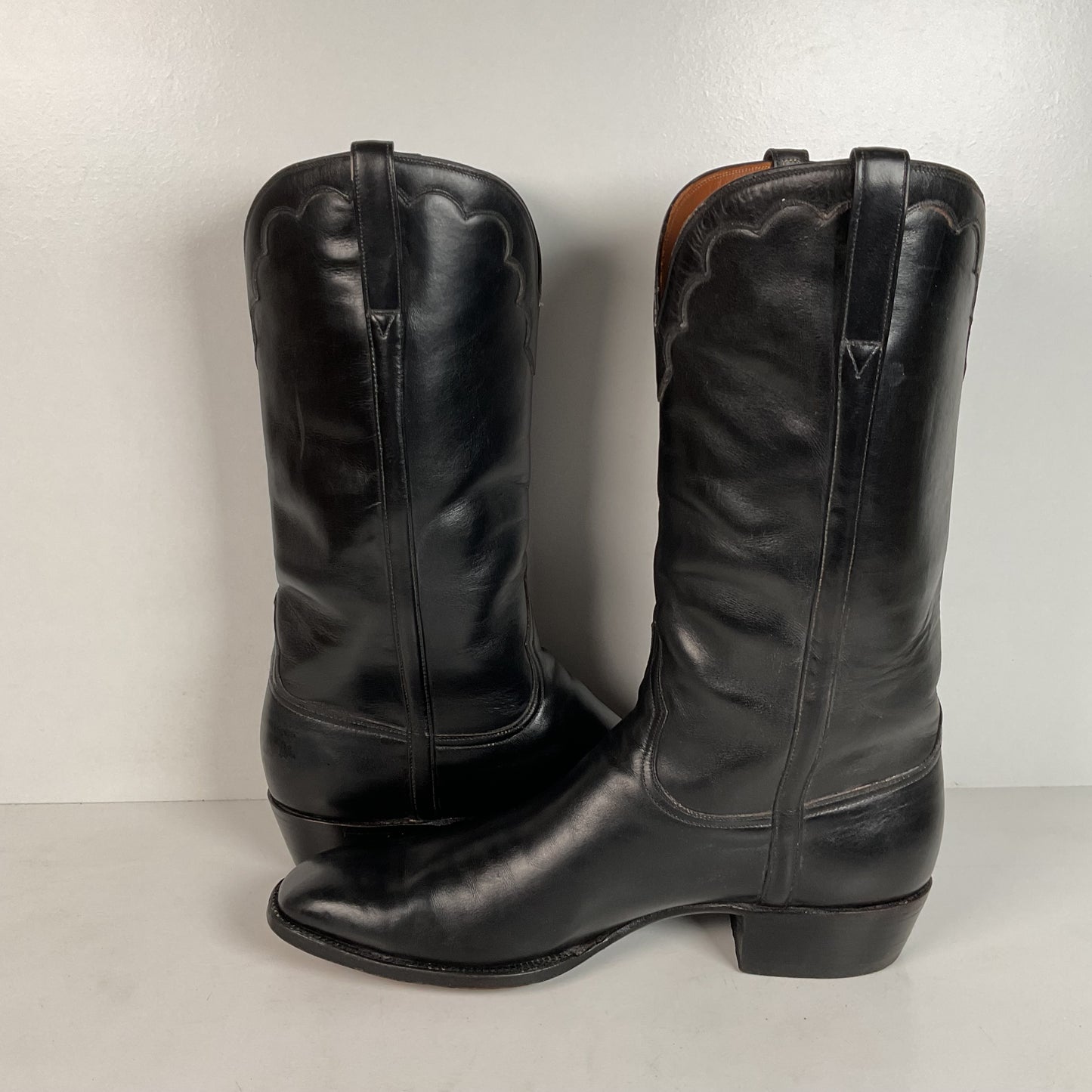 Vintage Lucchese French Toe Cowboy Boots | Black Calf | USA Made | Men’s 11 C
