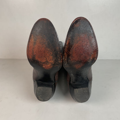 Vintage J Chisholm Grey Tall Cowgirl Boots 8 M Lizard Vamp USA Made