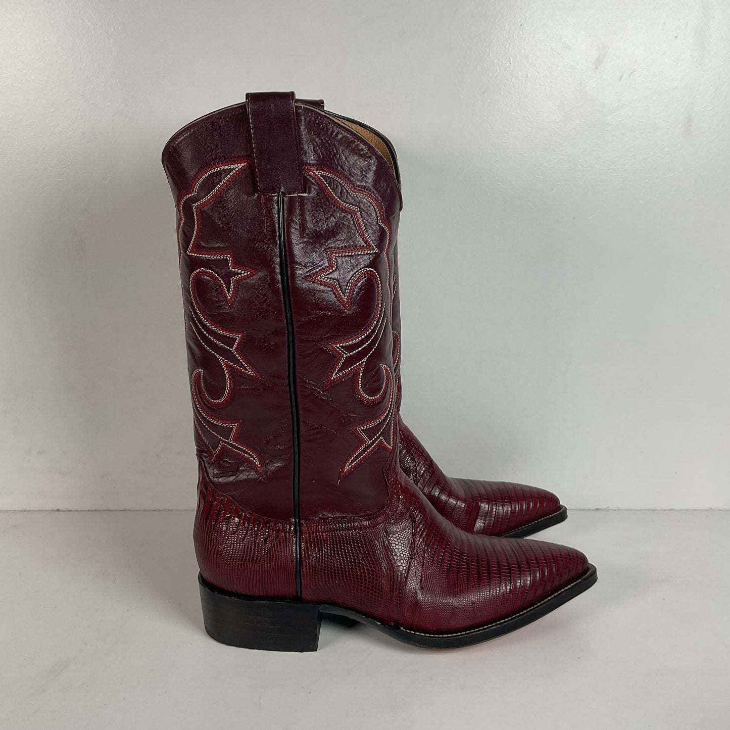 Silvertown Lizard Cowboy Boots | Cranberry Red | Men’s 7.5 C | Women’s 8.5