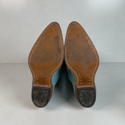 Vintage Wrangler 16.5” Rough Out Suede Cowgirl Boots 6.5 M Fringe Powder Blue