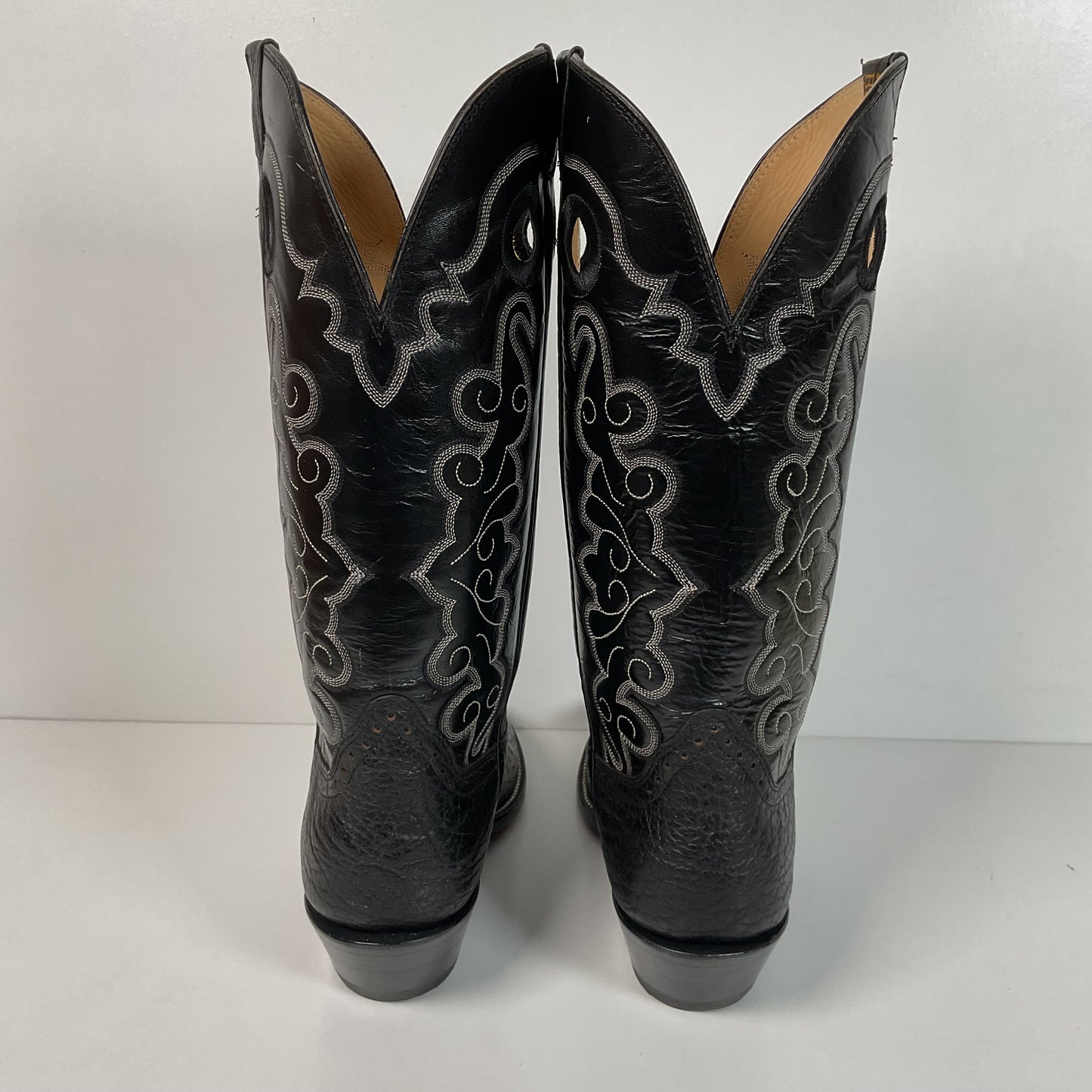 Hondo Black Bull Hide Buckaroo Boots 9 EE Cowboy Punchy