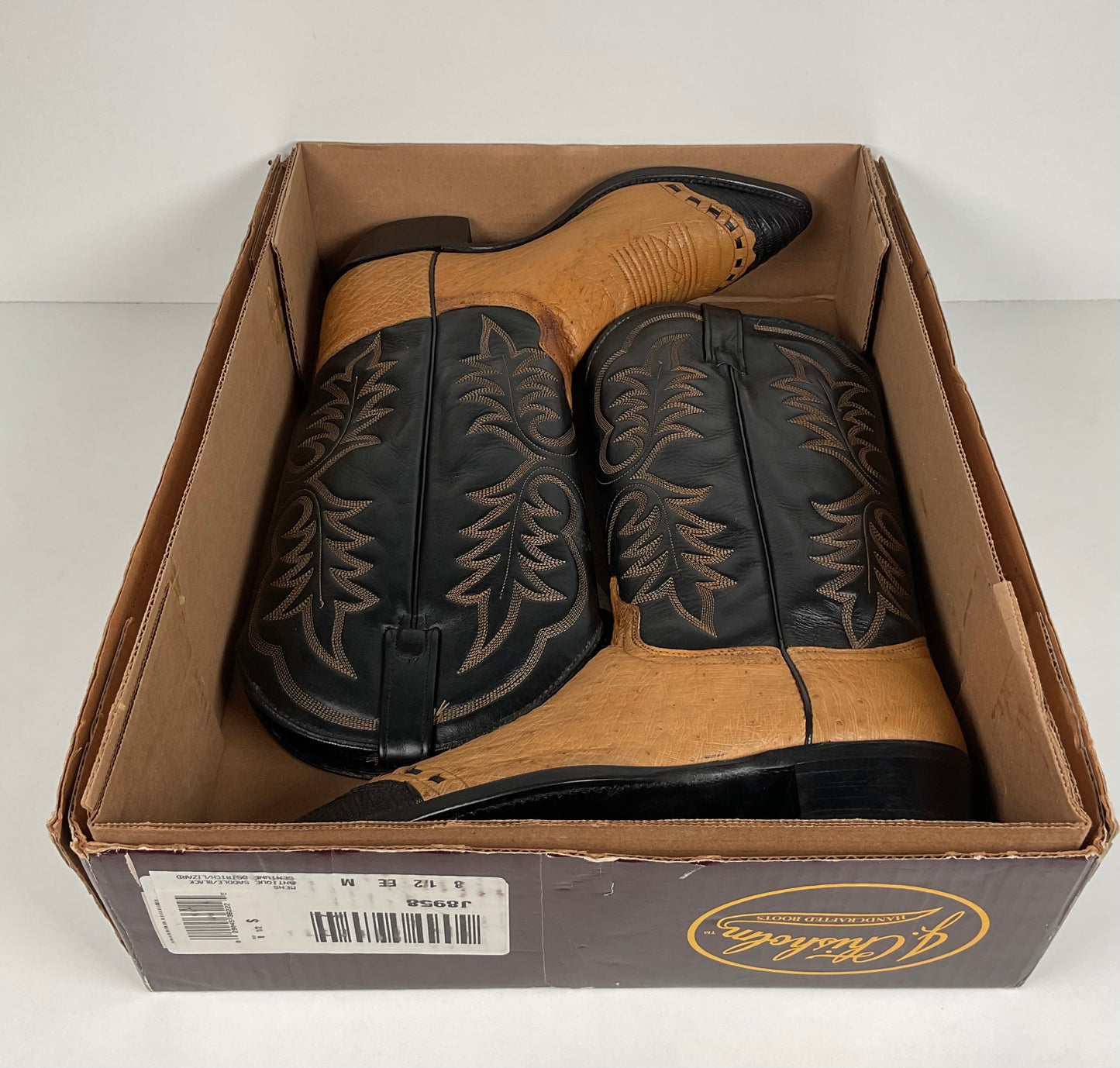 Vintage J. Chisholm Smooth Ostrich Cowboy Boots | Teju Lizard Wingtip | 8.5 EE