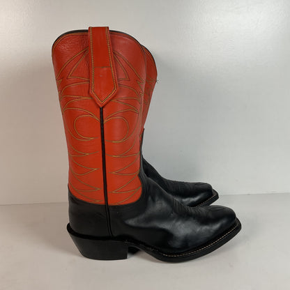 Custom Square Toe Cowboy Boots | Orange Shaft | Black Calf Vamp | Men’s 11 Wide