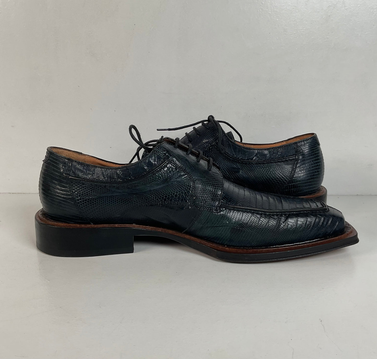 Mezlan Platinum Lizard Derby Loafers 9 M Dark Blue