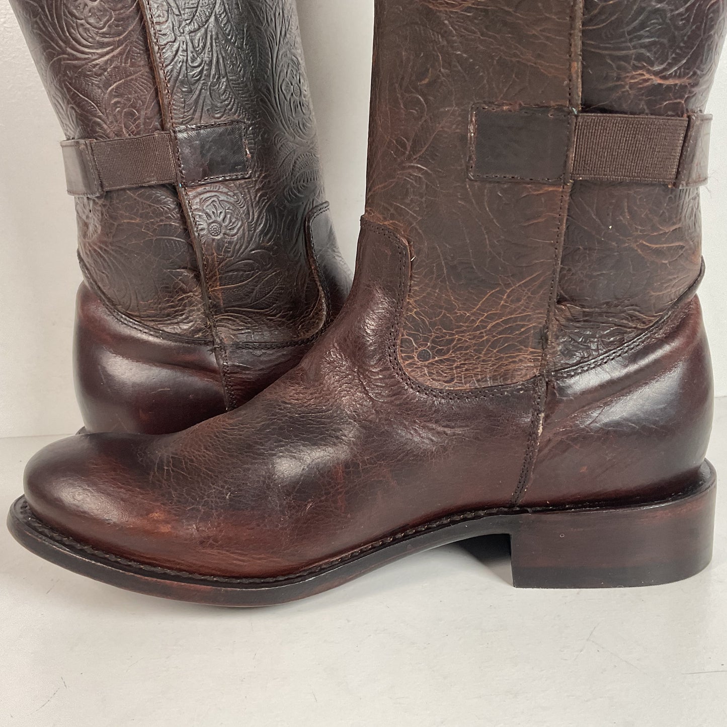 J.B. Dillon Western Riding Boots | Triple Buckle | Tooled | Women’s 8 B