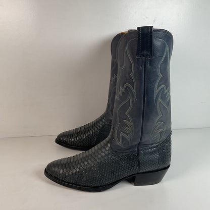 Vintage Nocona Dark Blue Python Snakeskin Cowboy Boots 12 D USA Made