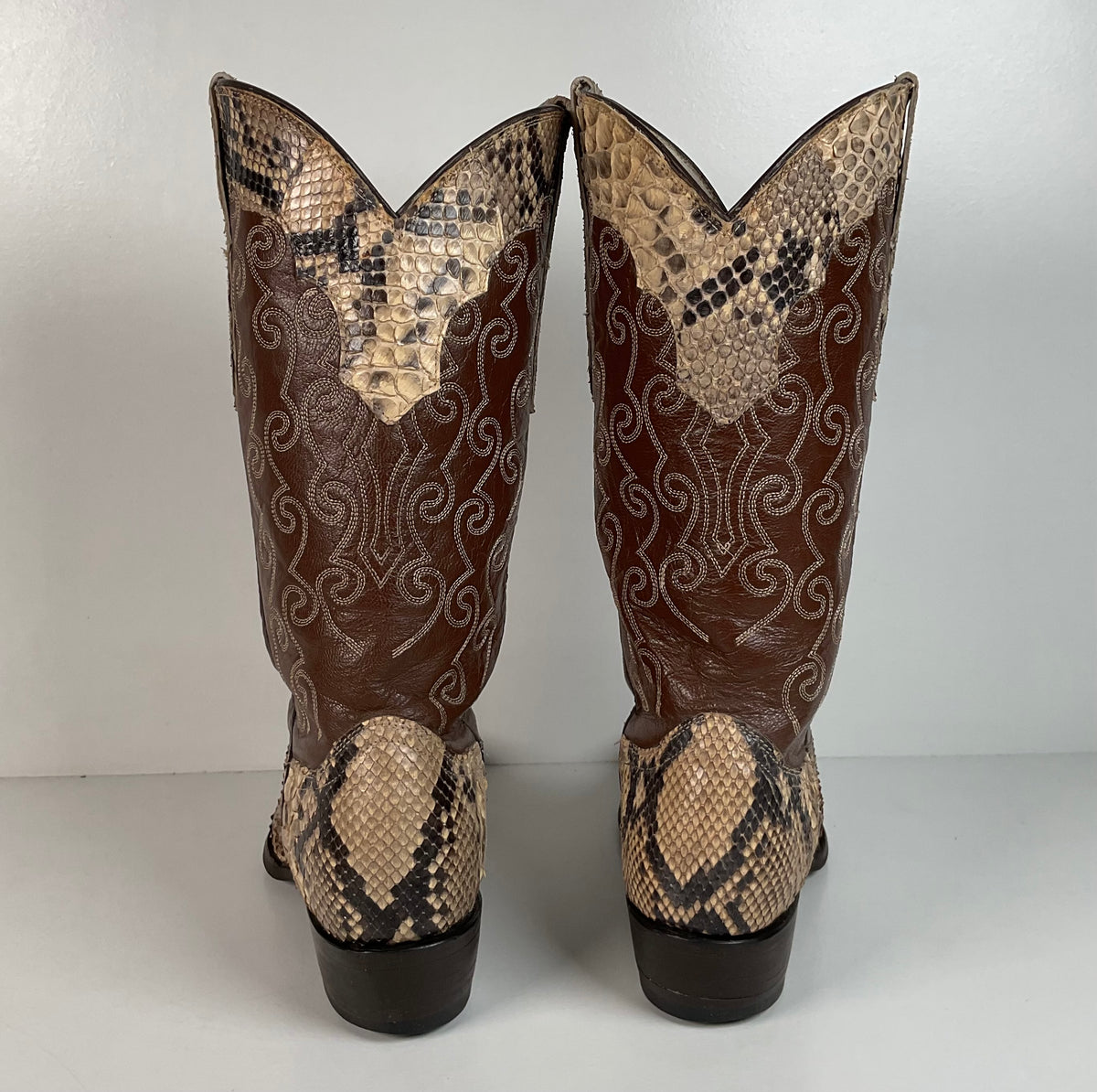 Vintage Longhorn Cowboy Boots | Python Snakeskin | Tooled Overlays | Men’s 9 D