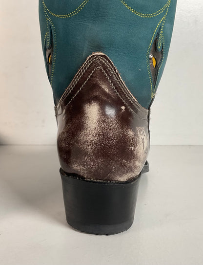 Frye Metallic Cowgirl Boots 7 M Tooled Inlay Snip Toe