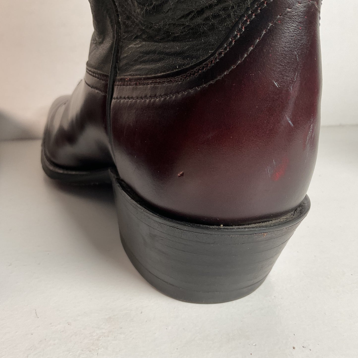 Vintage Dan Post Black Cherry Cowboy Boots — Tooled Inlay — 11 D