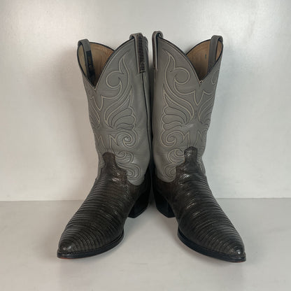 Vintage Dan Post Charcoal Grey Teju Lizard Cowboy Boots 10 D Old Label