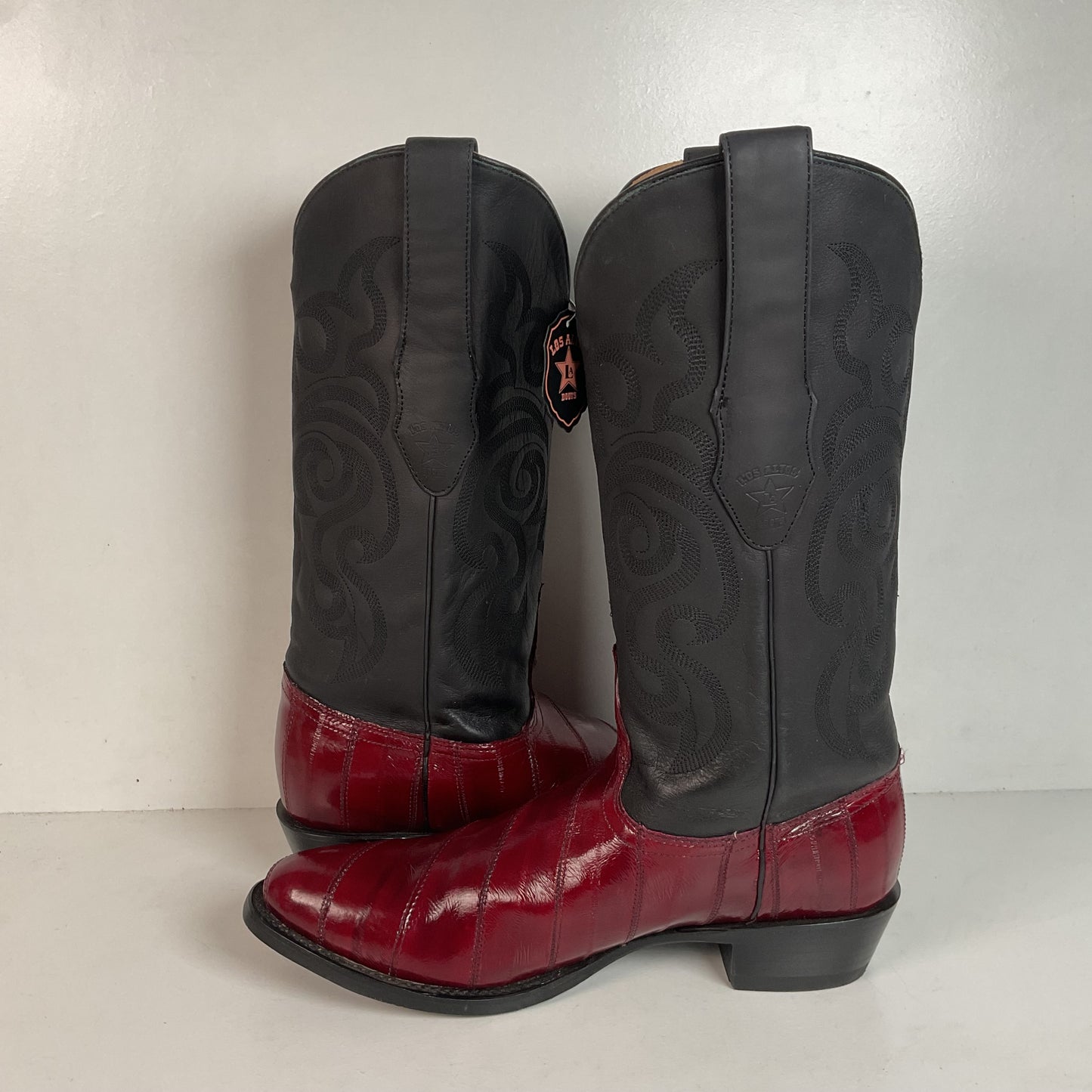 Los Altos Eel Skin Cowboy Boots 10 D Burgundy Exotic