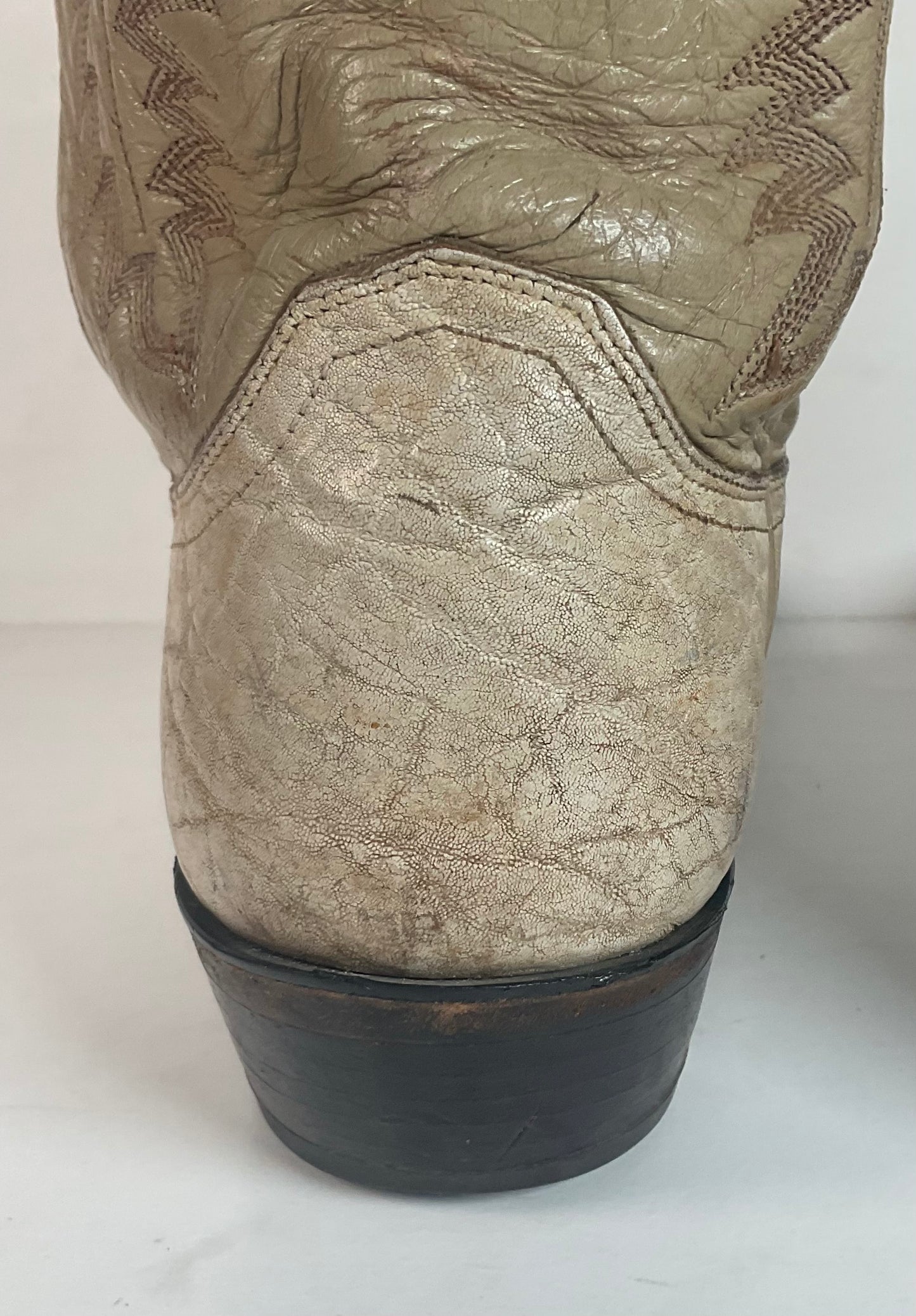 Vintage Justin Exotic Elephant Cowboy Boots 12 AA (Extra Narrow) Distressed
