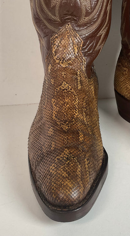 Vintage Nocona Boa Snakeskin Cowboy Boots 8 D Front Cut