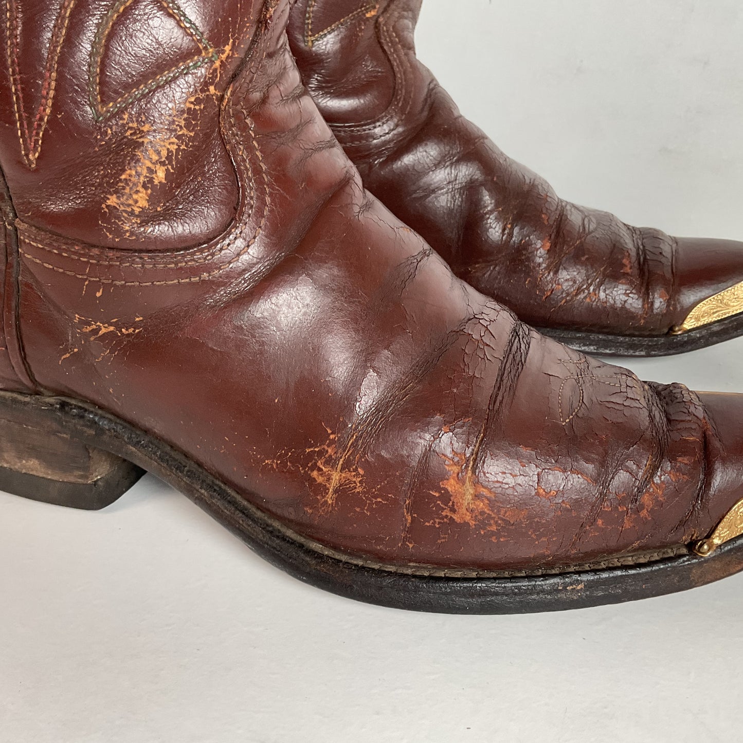 1940s Pee Wee Cowboy Boots Men’s 7 D Spiderweb Inlay Cloth Pull Thrashed