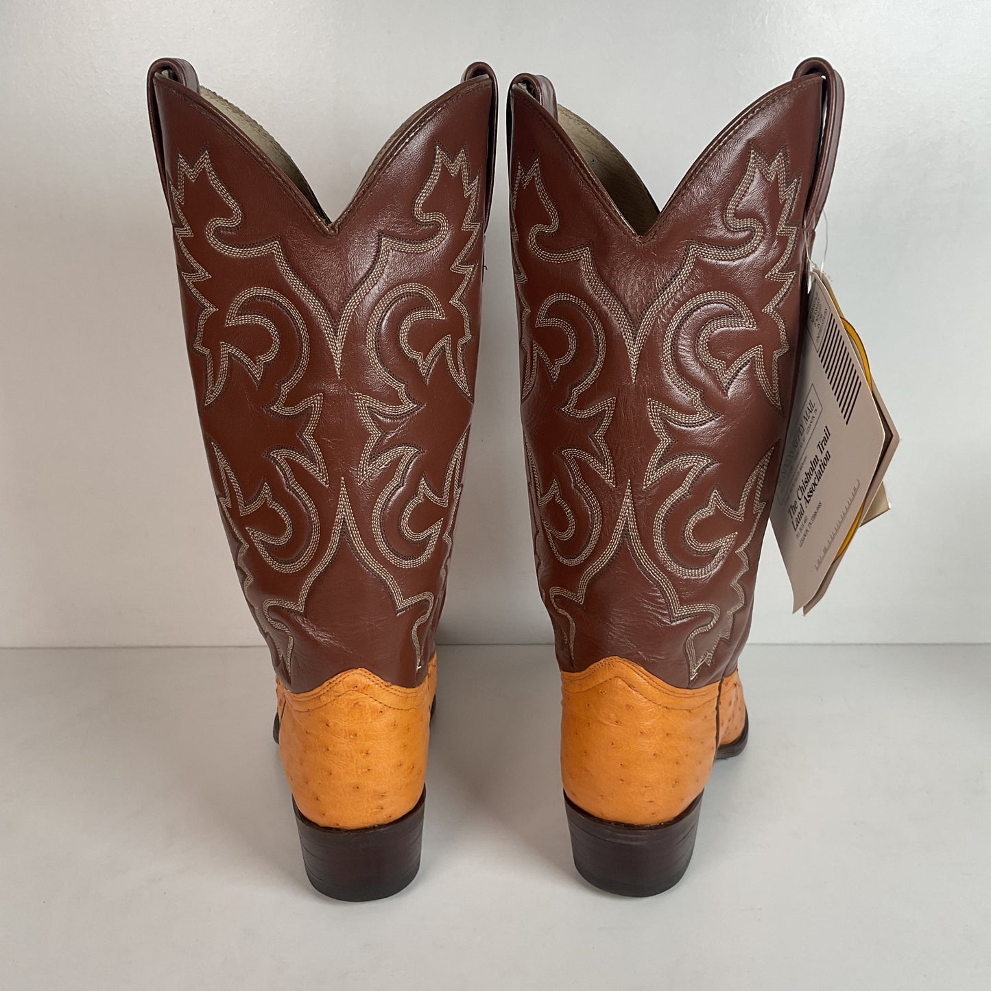 Vintage J. Chisholm Men’s Butterscotch Ostrich 7.5 D USA Made Exotic Pin Quill