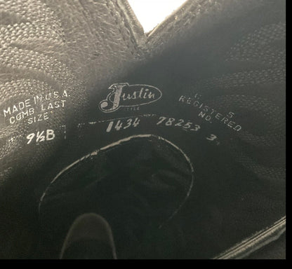 Justin Corona Top Leather Cowboy Boots 9.5 B USA Style 1434 Classic Black