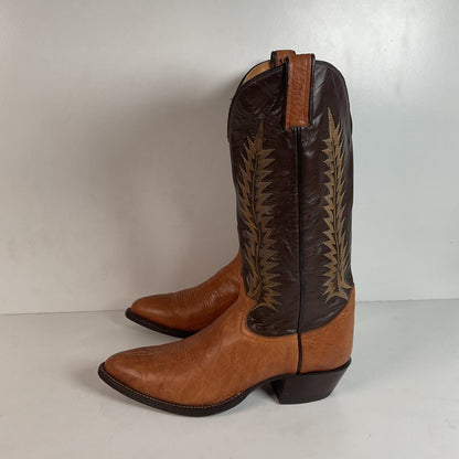 Vintage Tony Lama Gold Label Cowboy Boots — Pecan Bull Shoulder — Men’s 9 D