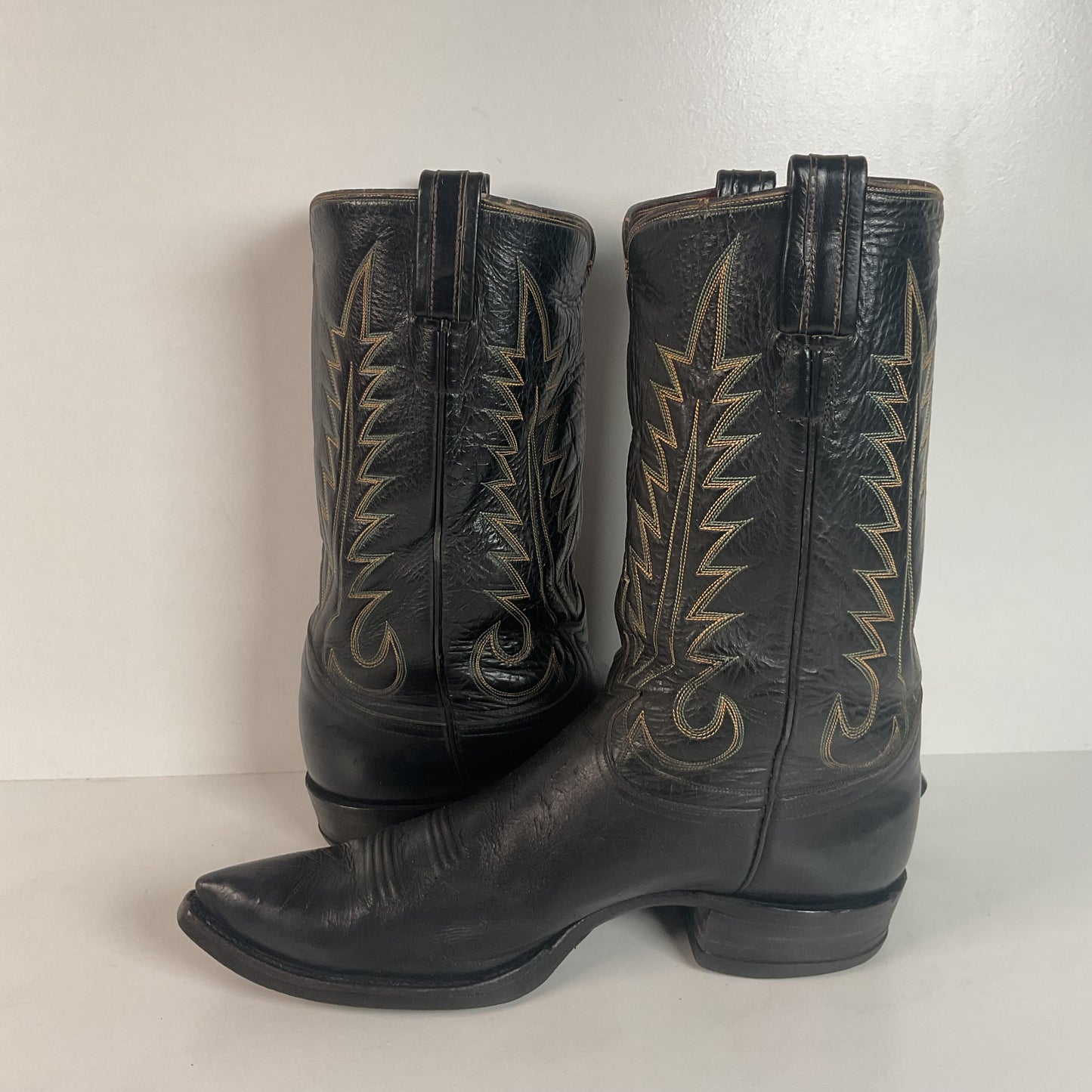 1950s Tony Lama Cowboy Boots | Black | Distressed | Men’s 9.5