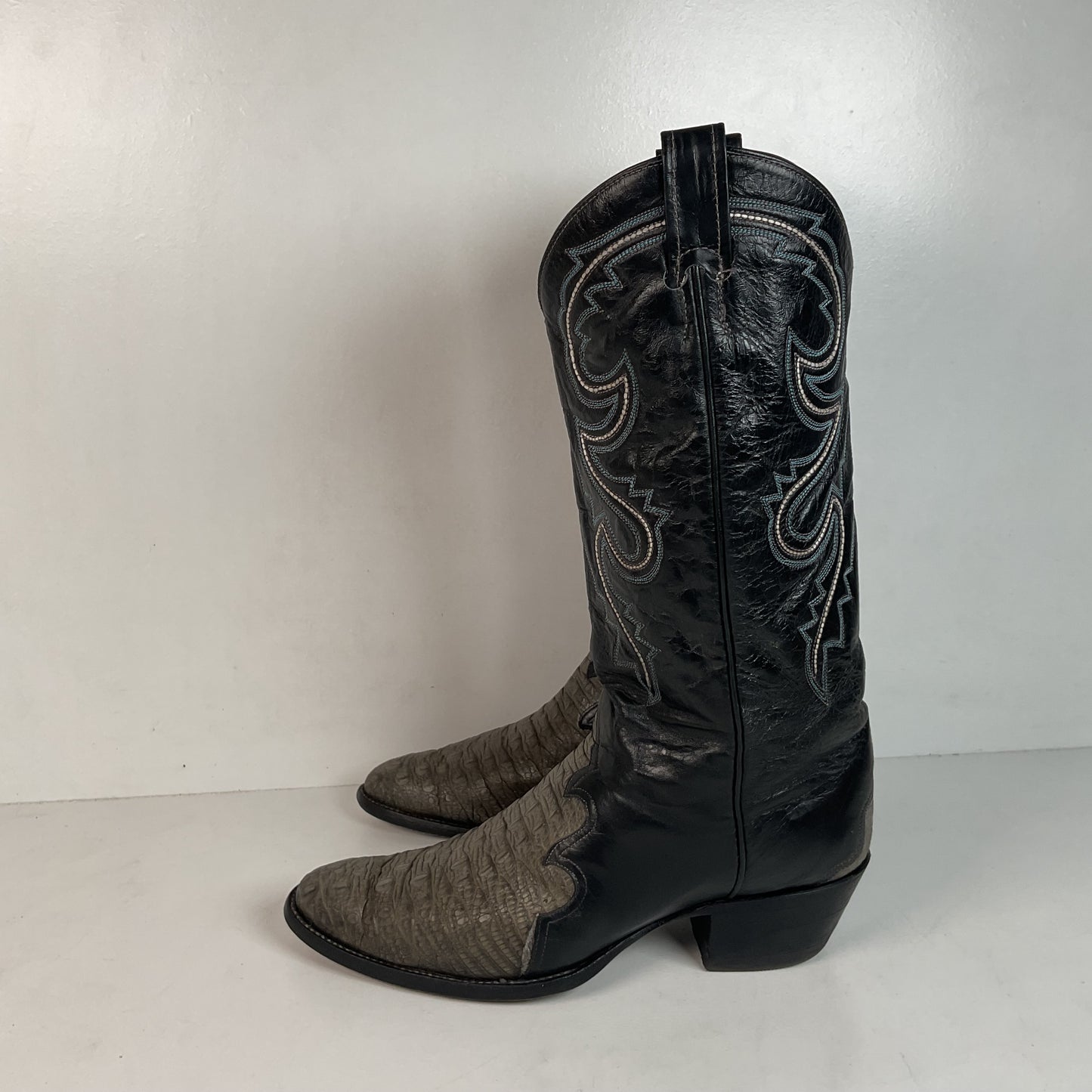 Vintage Larry Mahan Hornback Lizard Cowboy Boots 9.5 D Triad Thrashed HBL