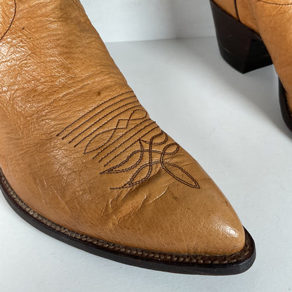 Vintage Justin Smooth Ostrich Cowboy Boots | USA Made | Butterscotch | 8 EE