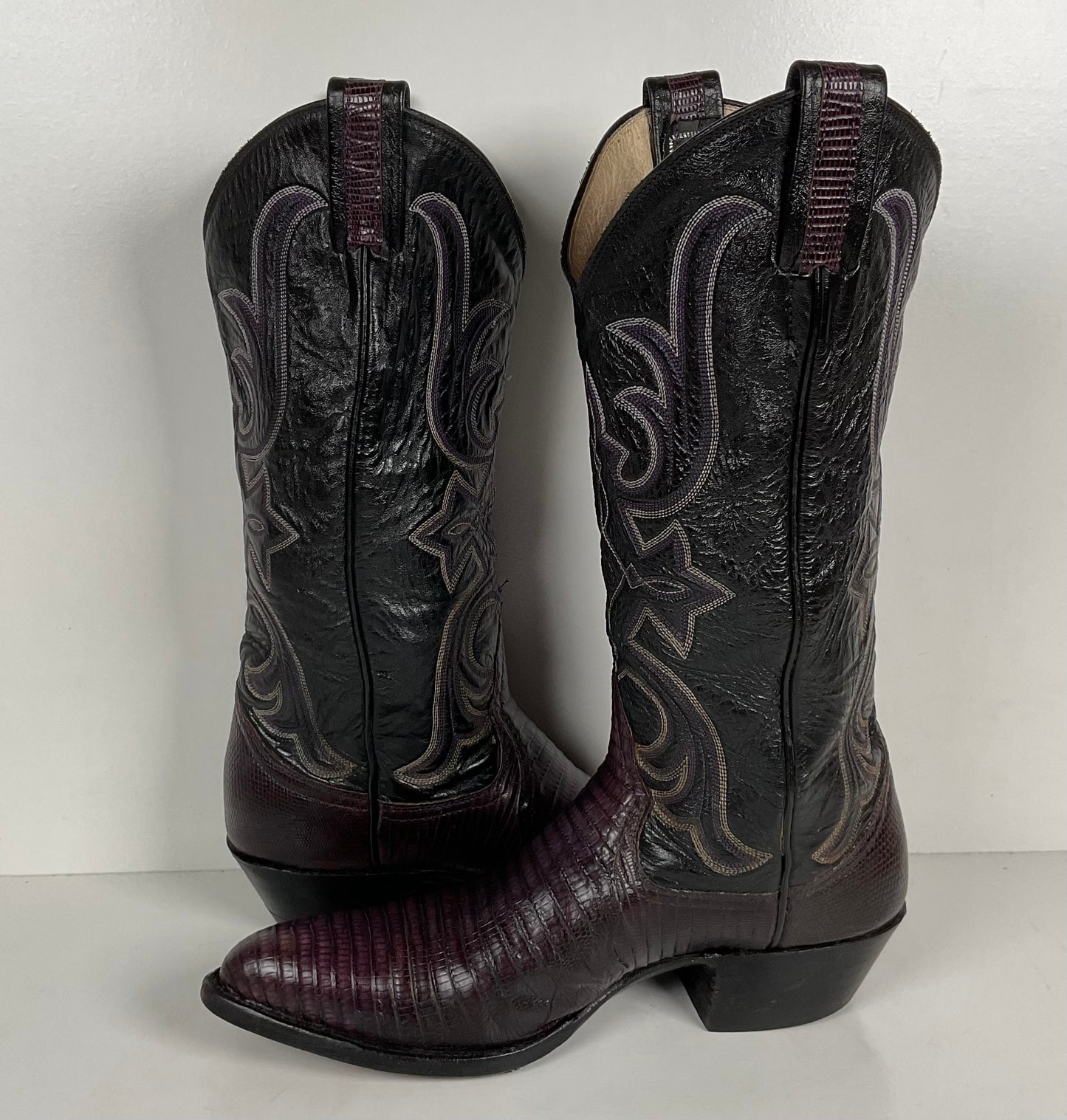 Vintage Larry Mahan Teju Lizard Cowgirl Boots | Purple | Women’s 7.5 B
