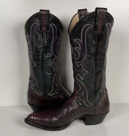 Vintage Larry Mahan Teju Lizard Cowgirl Boots | Purple | Women’s 7.5 B