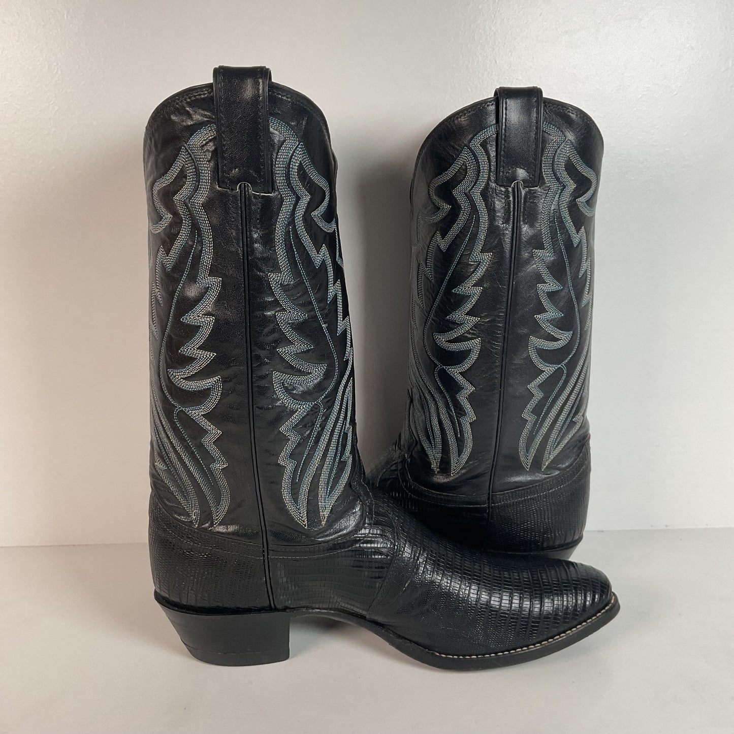 Vintage Justin Lizard Teju Cowboy Boots | USA Made | Black | Narrow | Men’s 12 B