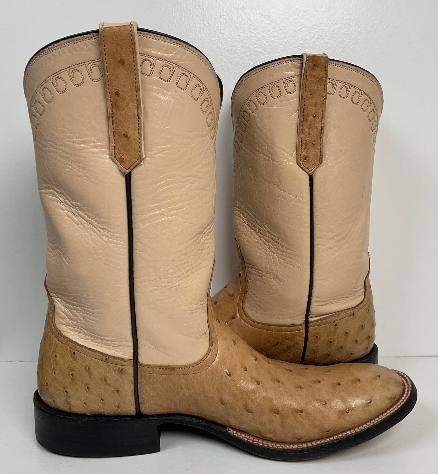 Rios Of Mercedes Exotic Ostrich Quill Roper Boots 9.5 B Golden Tan