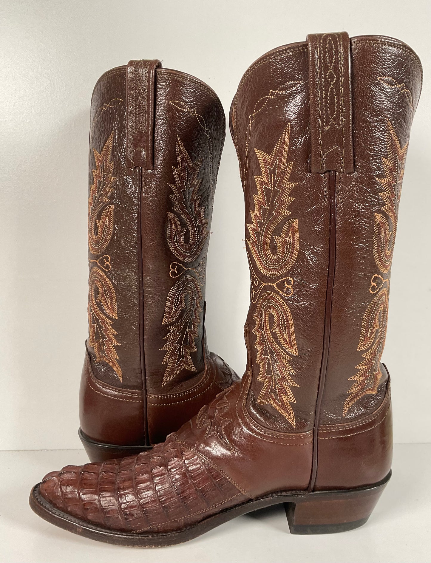 Lucchese 1883 Caiman Crocodile Cowgirl Boots 7 B Tooled Inlay Exotic