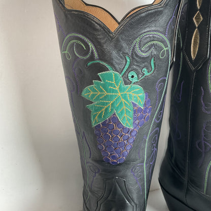 Vintage Rocky Carroll Grape Vine Cowgirl Boots 7 Custom Made