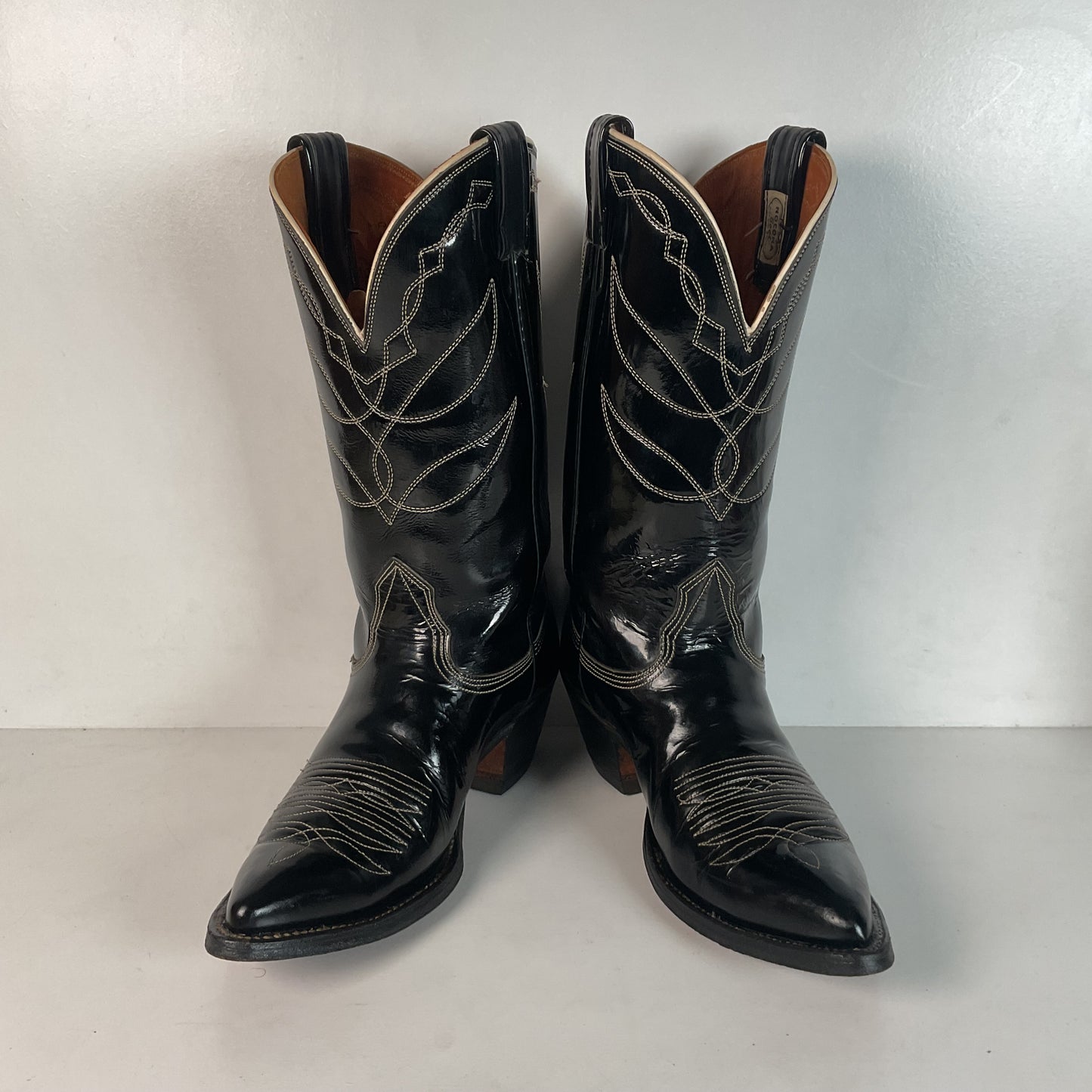 Vintage Nocona Patent Leather Cowboy Boots 9 D Glossy Old Black Label