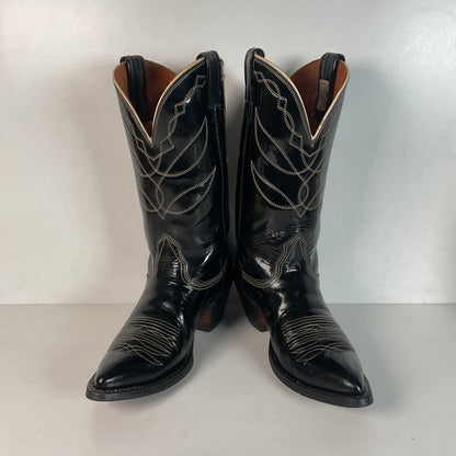 Vintage Nocona Patent Leather Cowboy Boots 9 D Glossy Old Black Label