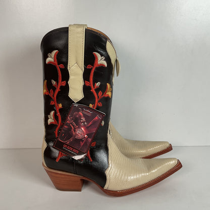 Los Altos Tulip Flower Cowgirl Boots 8 M Crème Lizard Vamp