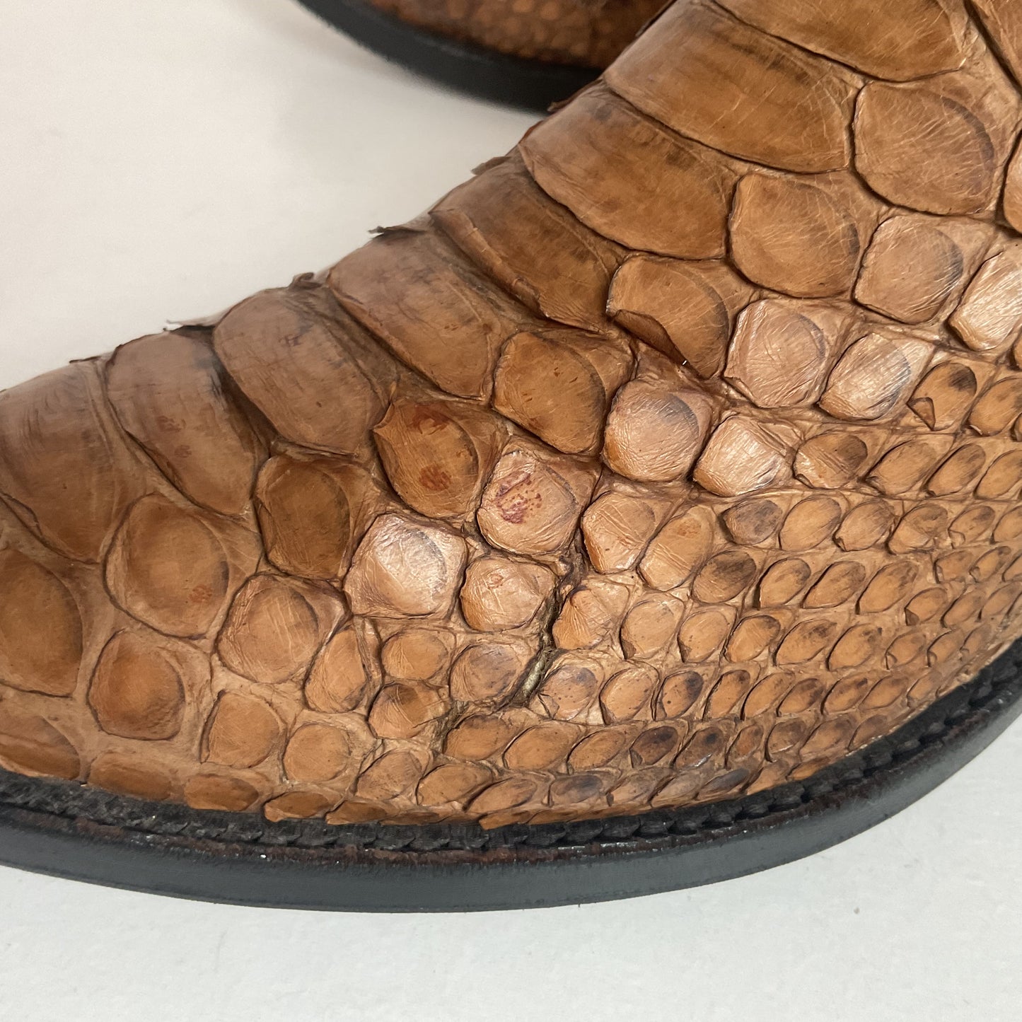 Vintage Full Python Snakeskin Cowboy Boots 8 D Back Cut Recraft