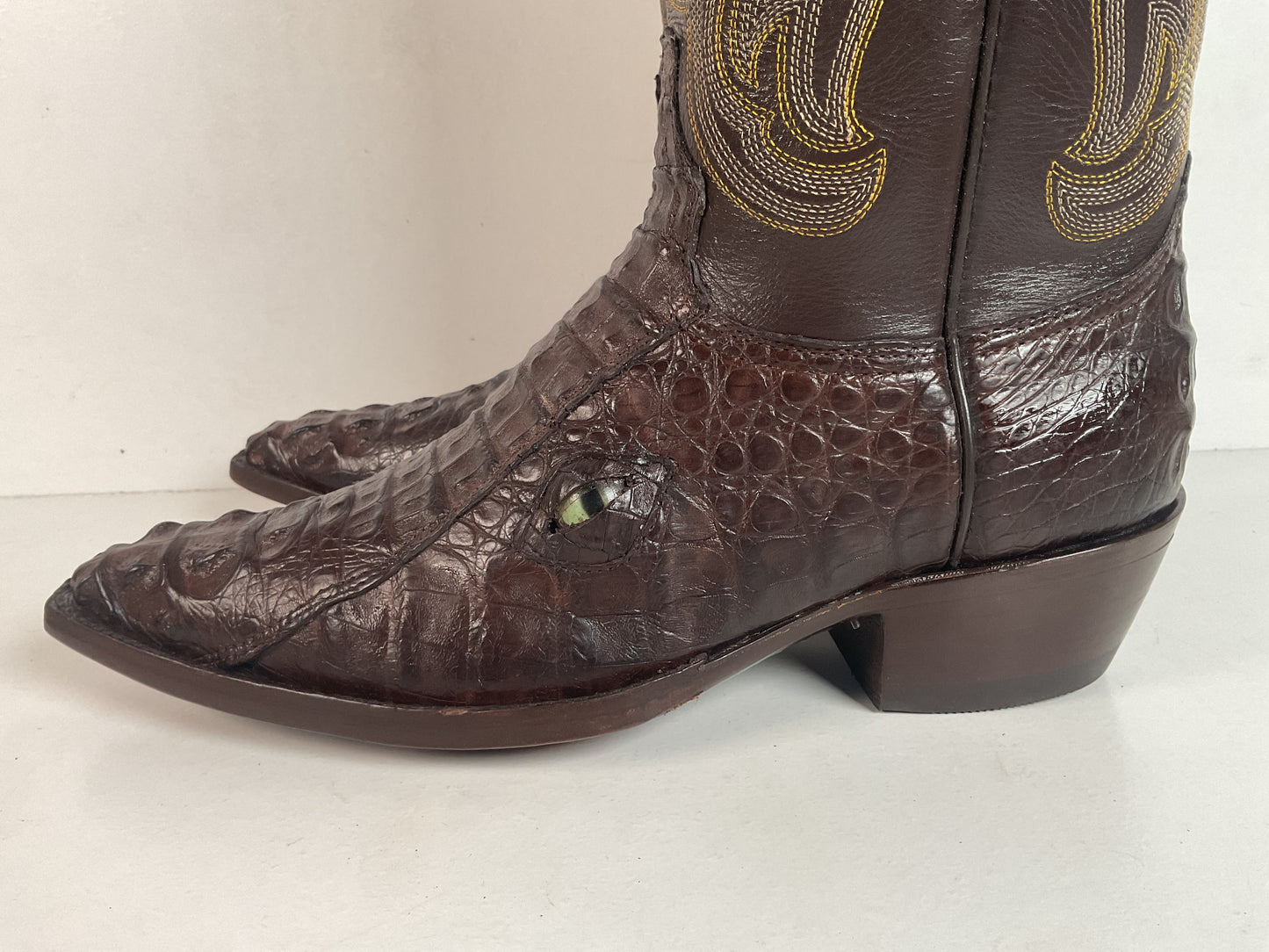 Custom Caiman Crocodile Cowboy Boots Men’s 8.5 Exotic Head Cut