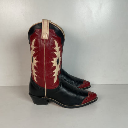 Vintage Dingo Acme Wingtip Cowgirl Boots 7 M USA Made Tooled Inlay