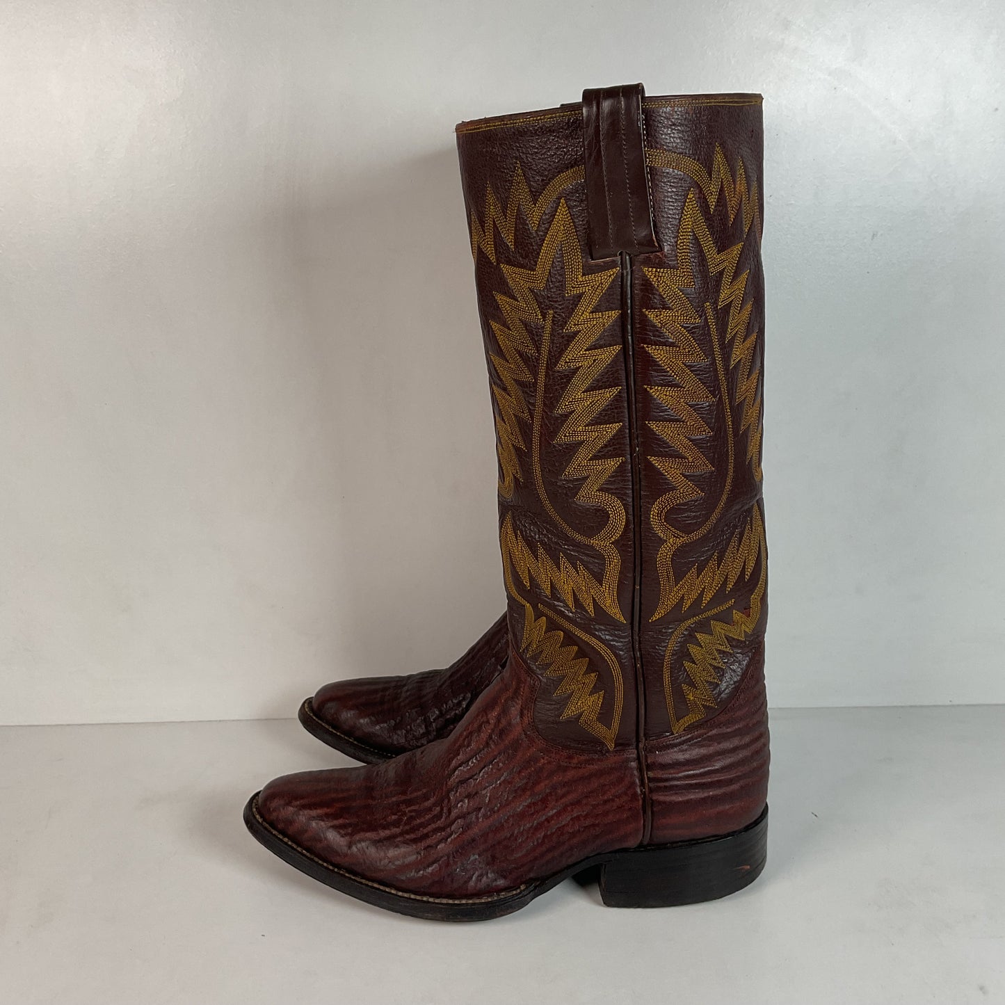 Vintage 1960s Stove Pipe Cowboy Boots 9-9.5 Exotic Shark Skin Custom Made