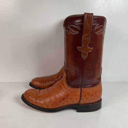 Vintage Lucchese Handmade Smooth Ostrich Cowgirl Roper Boots 7 B 1990s