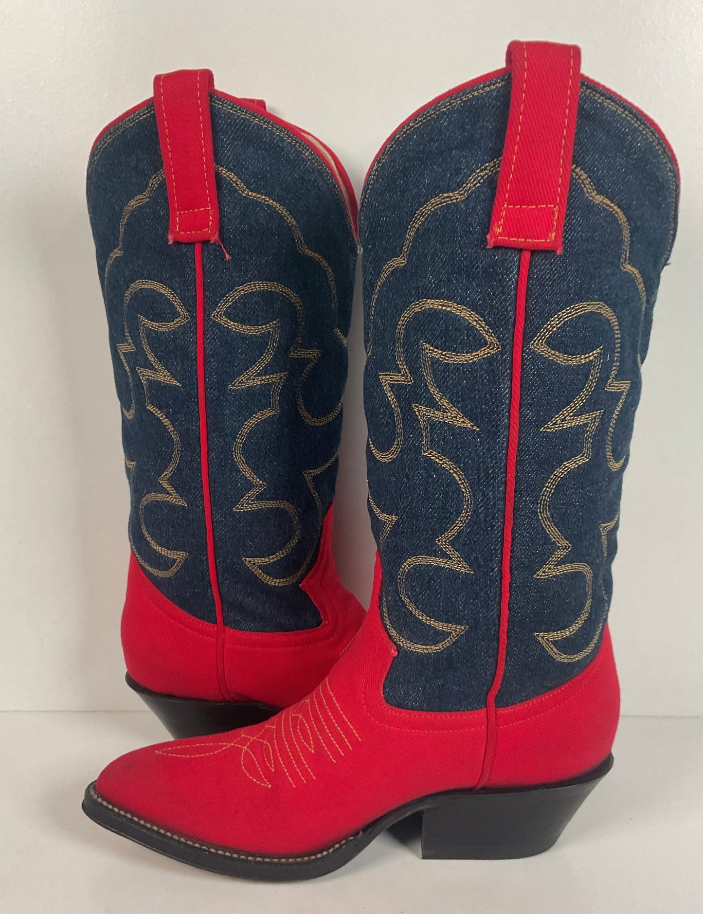 Vintage Red Denim Cowgirl Boots 6.5 B Custom Made