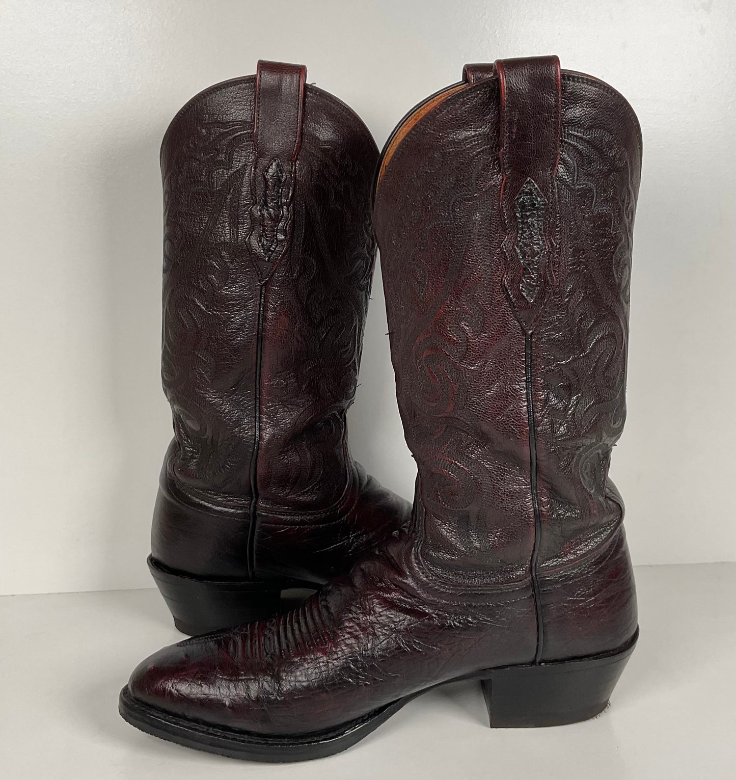 Lucchese 2000 Smooth Ostrich Cowboy Boots | Black Cherry | Exotic | Men’s 8.5 D