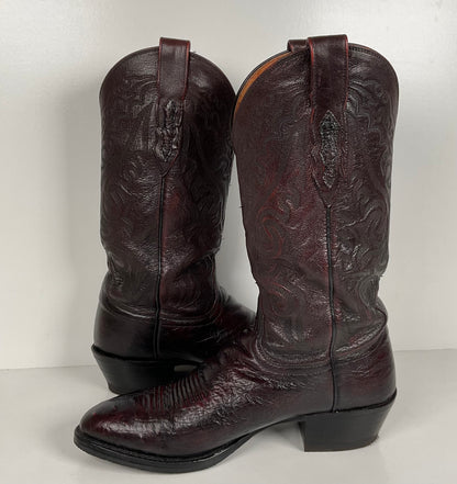 Lucchese 2000 Smooth Ostrich Cowboy Boots | Black Cherry | Exotic | Men’s 8.5 D