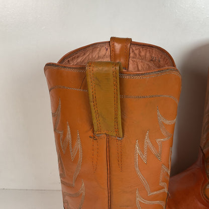 1960s Cowtown Handmade Cowboy Boots 13 D Pumpkin Orange Lizard Wingtip