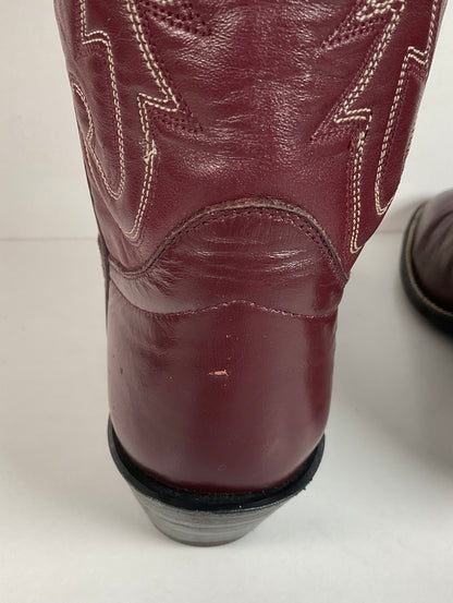 Vintage Hondo 18” Burgundy Cowgirl Boots 6.5 A Stitched