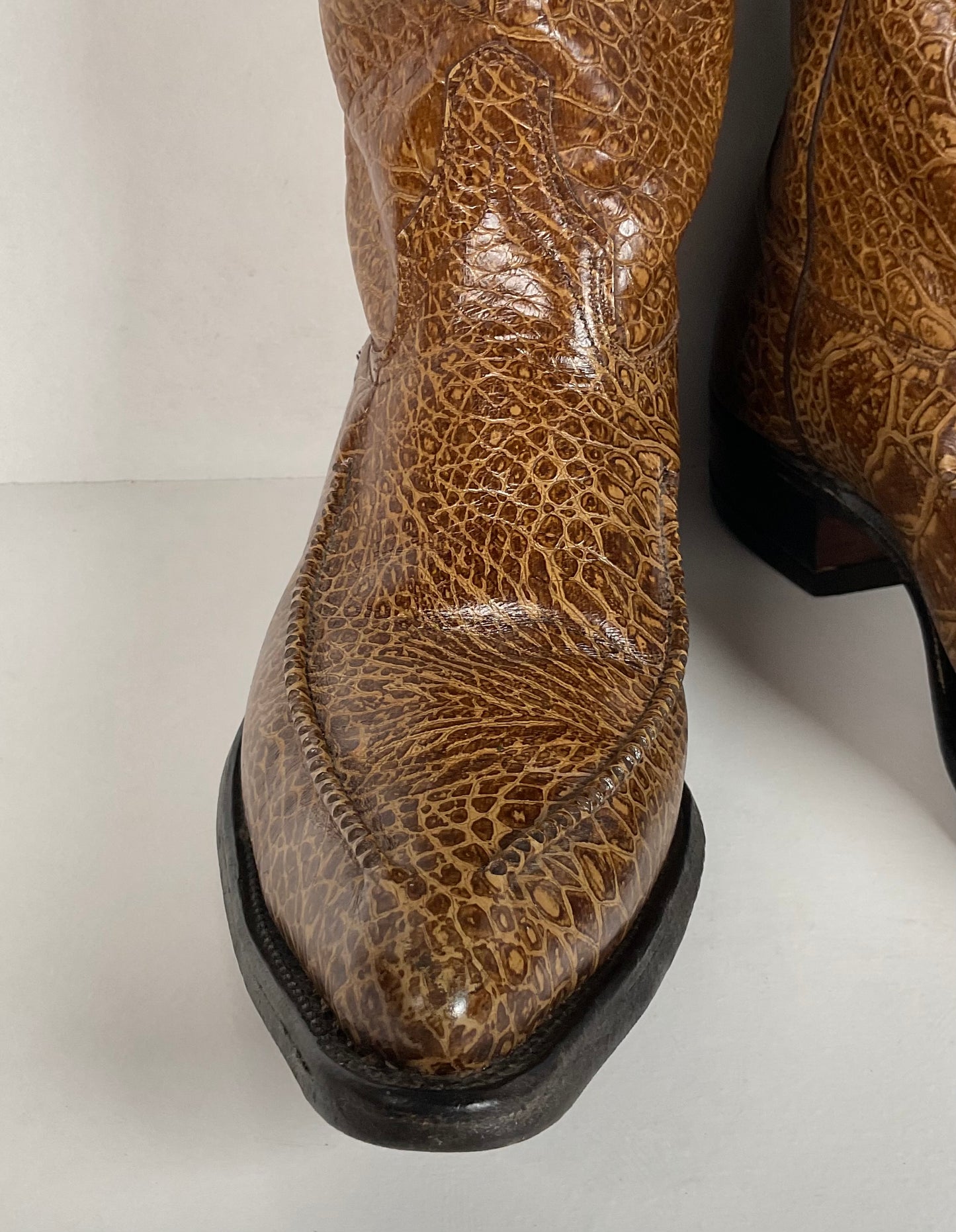 Vintage Wrangler Algonquin Toe Cowboy Boots | Sea Turtle Imitation Print | Men’s 9.5 D