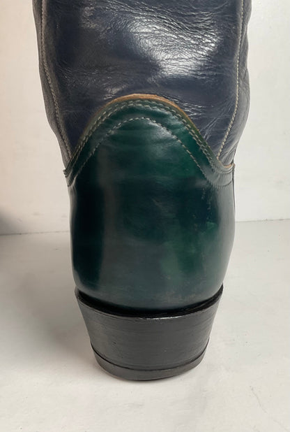 Vintage 1960s Tony Lama Emerald Green Cowboy Boots 10 E Distressed Gold Label