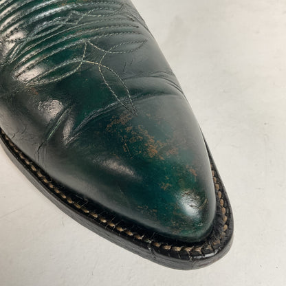 Vintage 1960s Tony Lama Emerald Green Cowboy Boots 10 E Distressed Gold Label